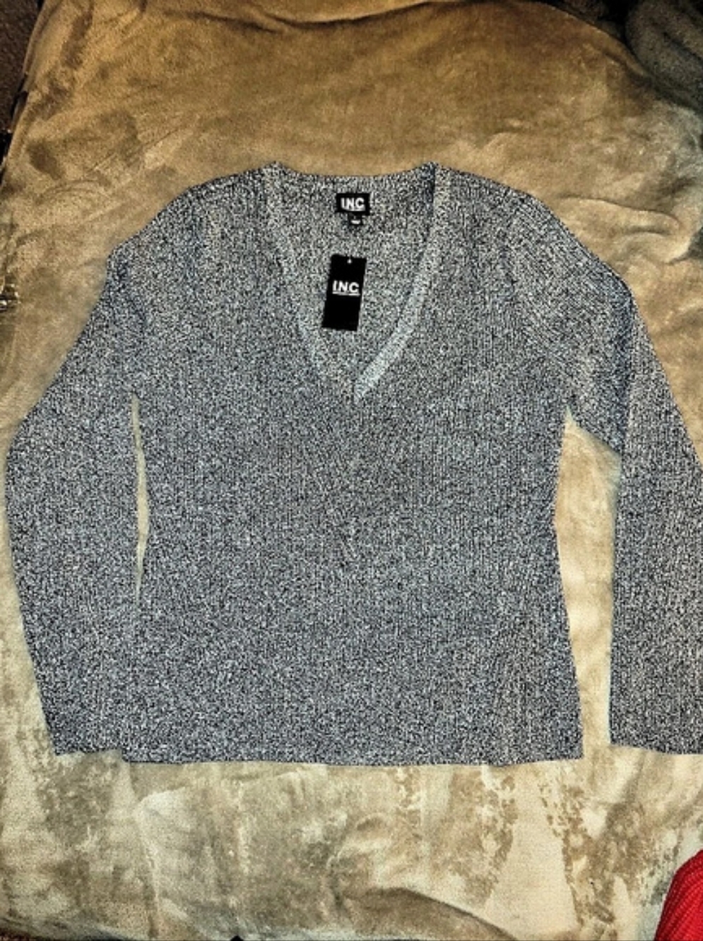 INC Gray Pullover V Neck Sweater Size Large NWT